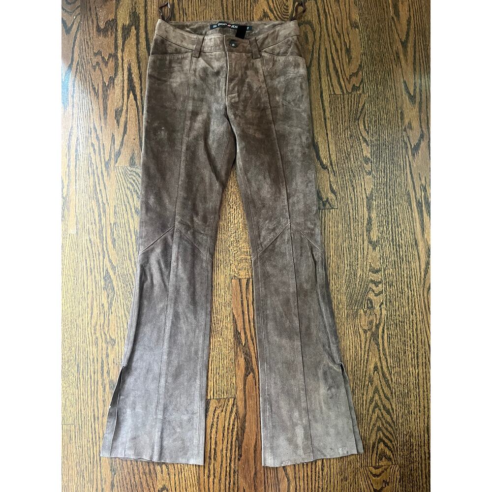 DKNY Y2K western suede leather flared leg pants Sz. 0 brown